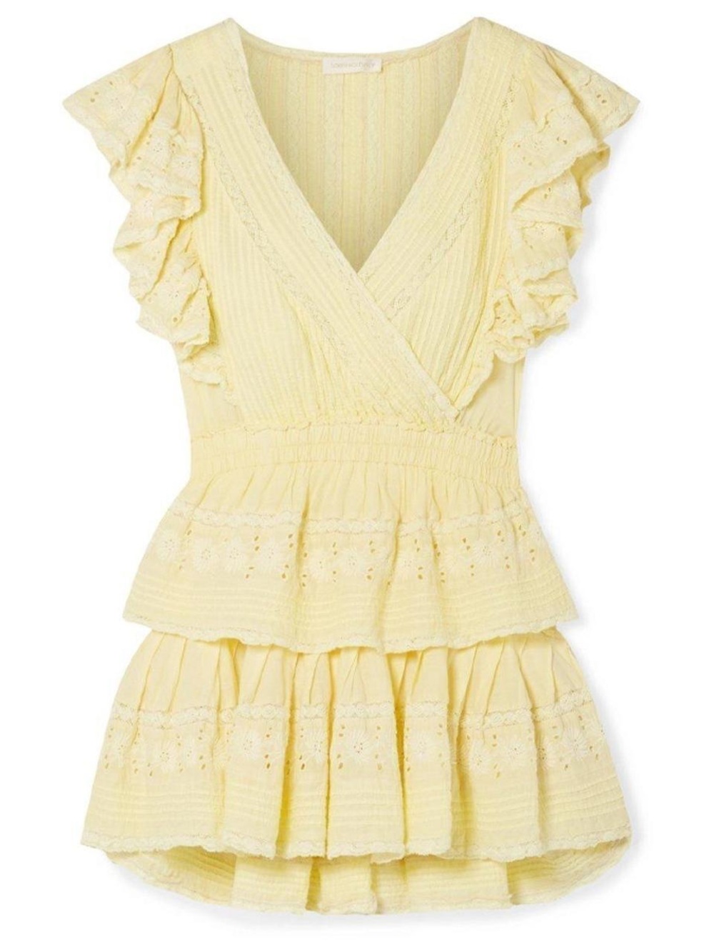 LoveShackFancy Yellow Ruffled Eyelet Mini Dress